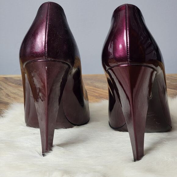 Miu Miu Plum Patent Wood Heel Pumps, Sz EU 38 / US 8 - Picture 8 of 16